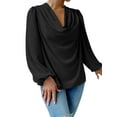thumbnail image 4 of STARVNC Women Draped Neck Long Sleeve Chiffon Blouse, 4 of 7