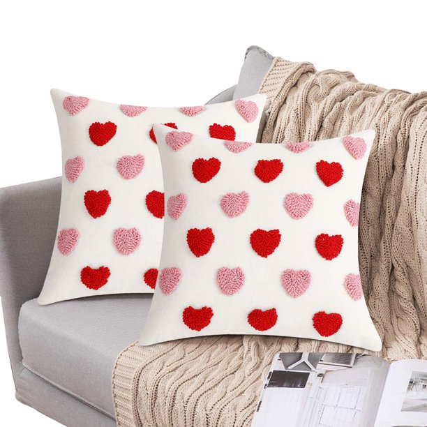 Funda Almohada Suave Love 2 Uds. Con Patrón Corazón 18x18 Pulgadas Decorativa para Del Y El Coche