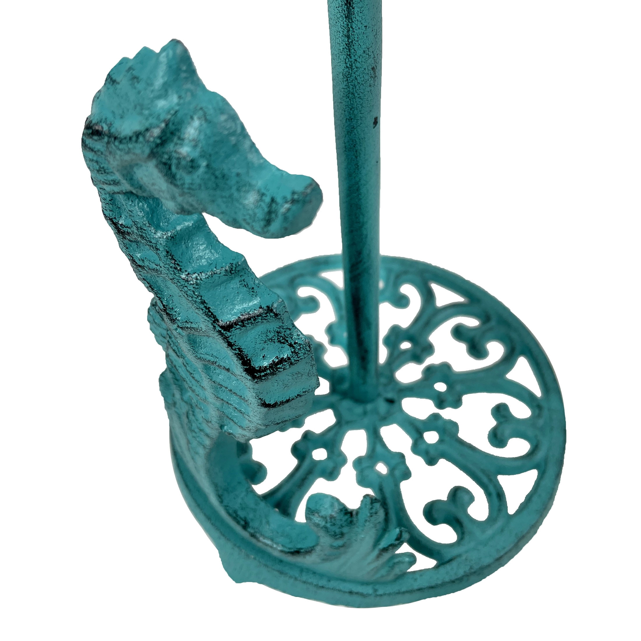 Things2Die4 Seahorse Cast Iron Paper Towel Holder - Elegant 13” Tall Nautical Style Decor - Turquoise - Size 13 inches