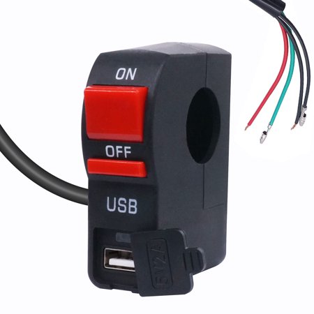 weideer 12V Motorcycle Handlebar Push Switch with USB Light ON/Off ...