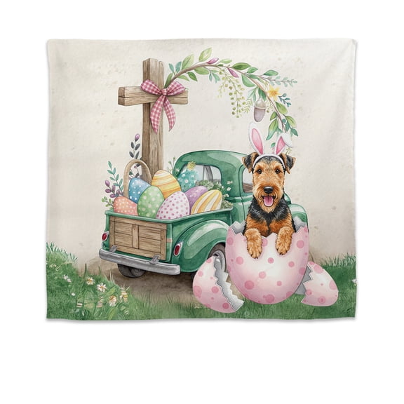 Easter Egg Airedale Terrier Bunny Ear Welcome Spring Truck Tapestry Dale Waterside Dog Lover Wall Hanging Backdrop Home Decor - 12002