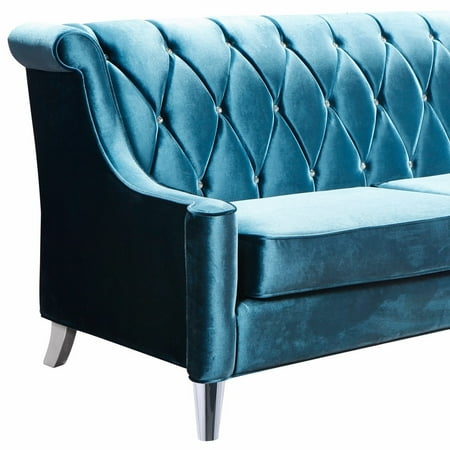 Armen Living Barrister Sofa Blue Velvet With Crystal Ons