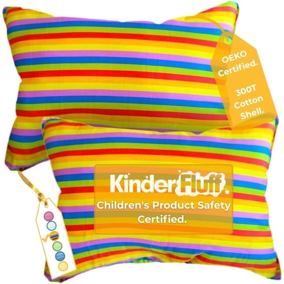 Kinder Fluff Kids Bed Pillows, Rainbow, 14 x 20 in, 2 Pack