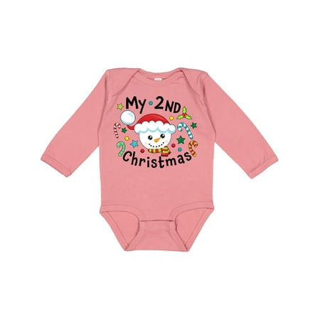 

Inktastic My 2nd Christmas Cute Snowman with Candy Canes Gift Baby Boy or Baby Girl Long Sleeve Bodysuit
