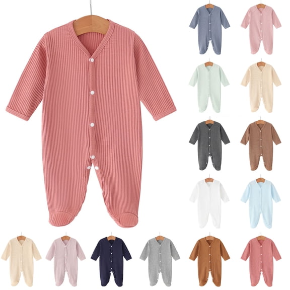 Loopsun Newborn Romper Solid Long Sleeve Footed Jumpsuit for 0-6M