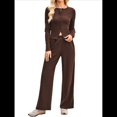 thumbnail image 3 of Conjunto de Chándal de 2 Piezas para Mujer, con Pantalones Acampanados de Yoga y Mangas Largas, Estilo Casual, A Juego. Color Café M, 3 of 9