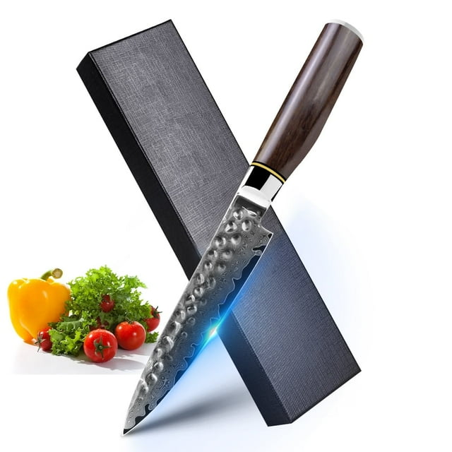 Kitchen Chef Knife, Damascus Chef Knife 5 inch Blade with Japanese VG-10 Steel Core, Ultra-Sharp Professional Paring Knife, Handcrafted with Wood Handle Giftcase