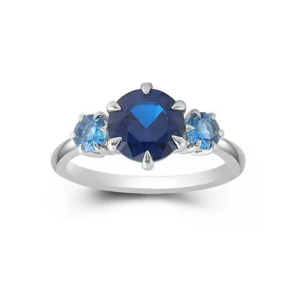 8.0mm Round Cut Lab-Created Blue Sapphire and Swiss Blue Topaz Engagement Ring in 925 Sterling Silver | Elegant Prong-Set Design | Ideal for Love, Anniversary, or Promise Rings