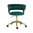 thumbnail image 2 of Modern Office Chair Velvet, Adjustable Vanity Chair with Wheels and Hand Woven Backrest, Cute Desk Chair for Home, Living Room, Bedroom, 280 LBS Weight Capacity, Emerald, 2 of 9