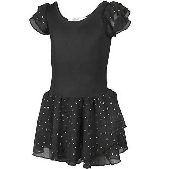 MISS POPULAR Girls Breathable Leotard Ballet Dance Dress with Round Sequins Sparkled Ruffle Sleeves