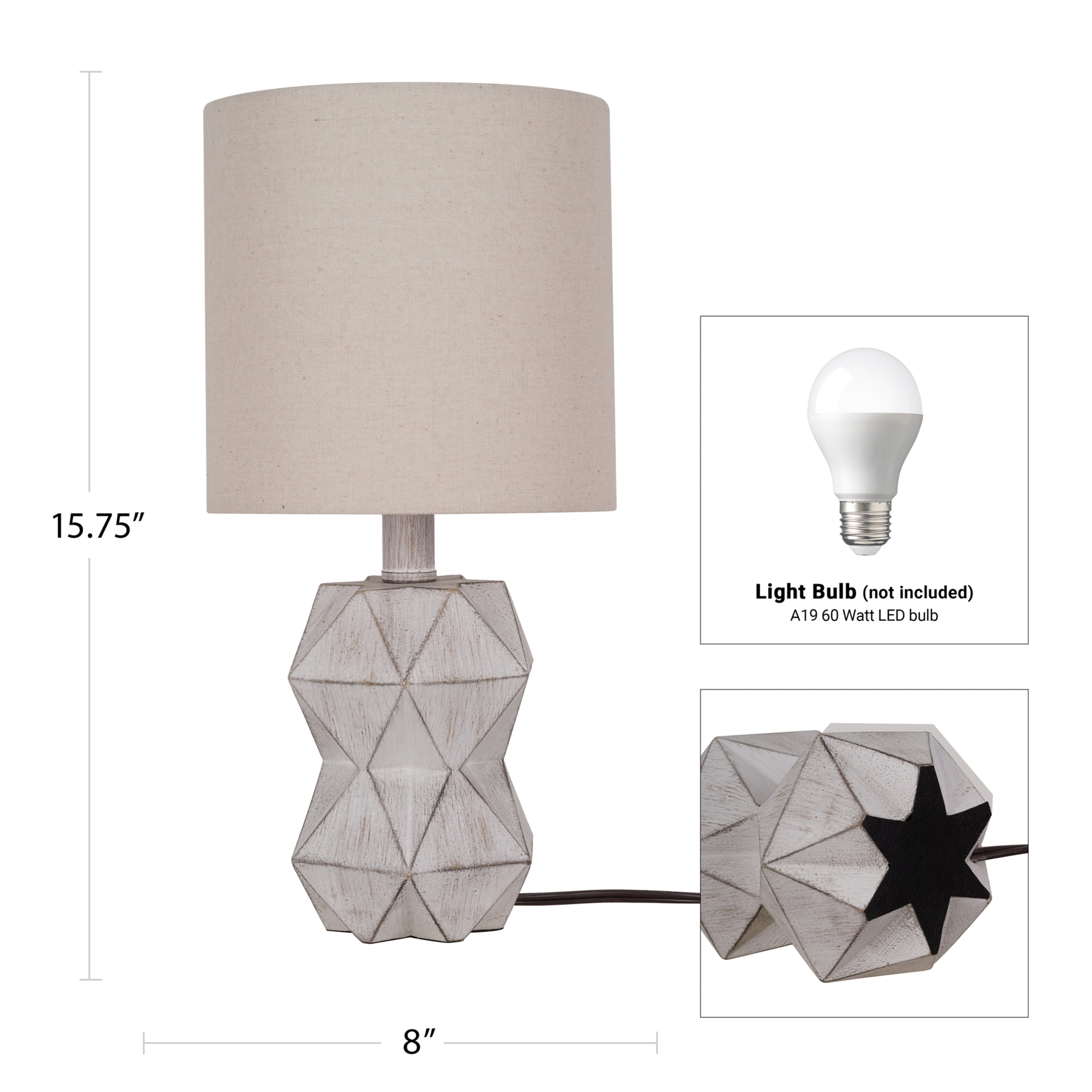 Better Homes & Gardens White Wash Faceted Faux Wood Table Lamp, 15.75"H