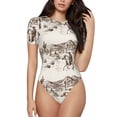 thumbnail image 2 of Goofa Western Desert Cowboys3 Printed Women Rash Guard Short Sleeve,Tummy control Swimsuit Surfing Swimsuit Bathing Suit One Piece Swimsuit UPF 50-Large, 2 of 9