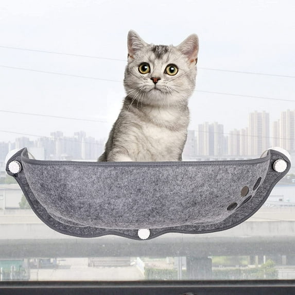 Hamiledyi Cat Window Perch Bed Felt Kitty Sill Hammock Hanging Pet Resting Seat with Suction Cups Plush Mat Cat Window Perch Space Saving for Indoor Cat Kitten Grey