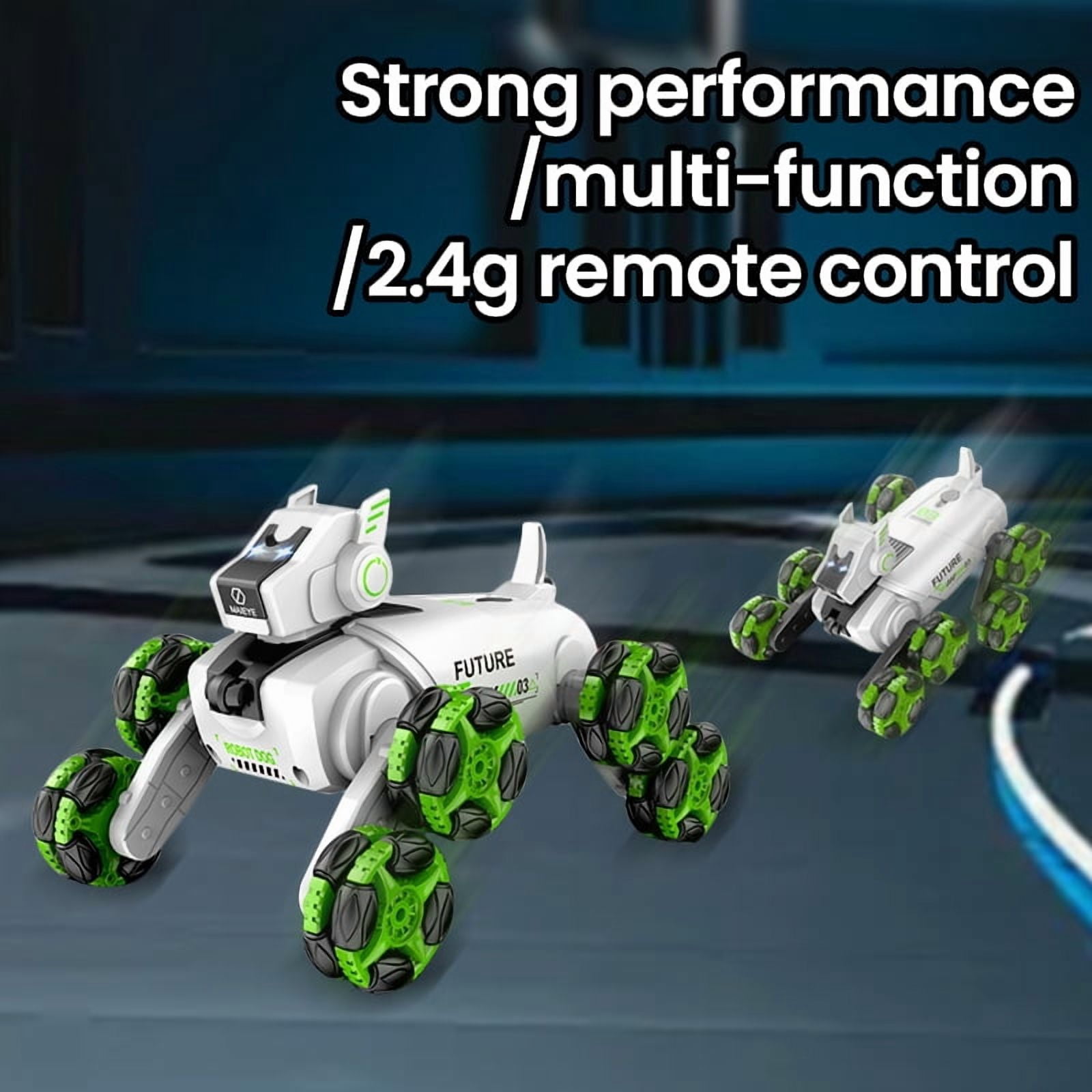 RC Robot Dog Toys, 360° Interactive Robotic Dog with Lights Music Spray 2 Batteries for Kids Ages 3+