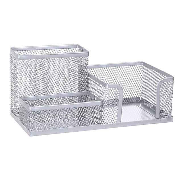 Mesh Desk Organizer Office Supplies Caddy with Pencil Holder and Storage Baskets for Desktop Accessories, 3 Compartments, Pens Holder for Desk, Pencil Cup Holder for Desk, Office Desk Accessories