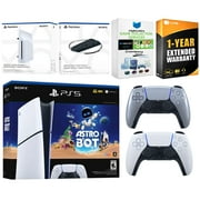 Sony PlayStation 5 Astro Bot Slim Digital Bundle with Disc Drive, Extra Controller, Vertical Stand, MightySkins Game Collection Services and 1 Year Extended Warranty - Sterling Silver