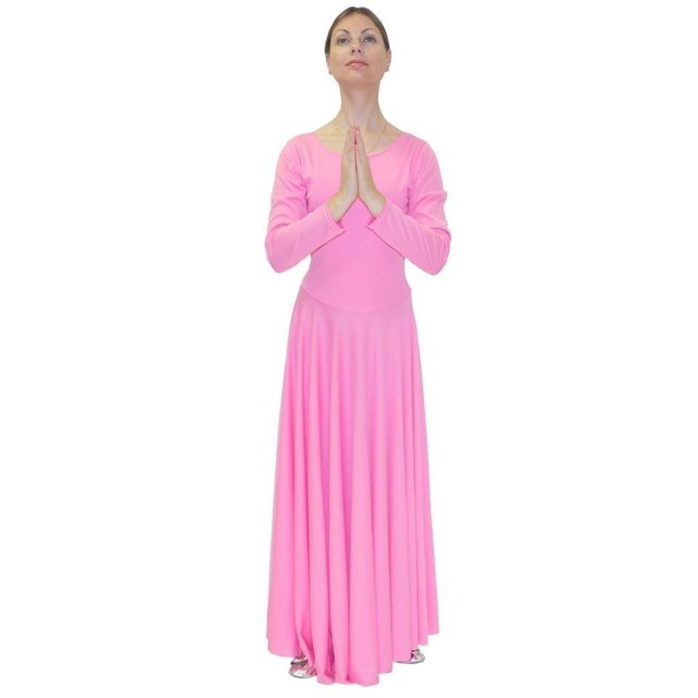 Danzcue Robe de Danse Ample à Manches Longues pour Femmes, Rose, Moyen