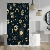 Golden Sun Moon and Stars Shower Curtain Blue Background Celestial Shower Curtains Decorative for Bathroom Waterproof Fabric Shower Curtain with Hooks 36x72 Inches