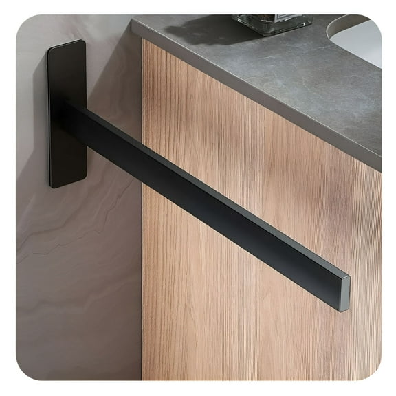 HIBIBUD No Drilling Towel Warmer Black Single Arm Stainless Steel Towel Warmer Wall Mounted for Bathroom Brushed Self Adhesive Guest Towel Warmer for Bathroom and Kitchen