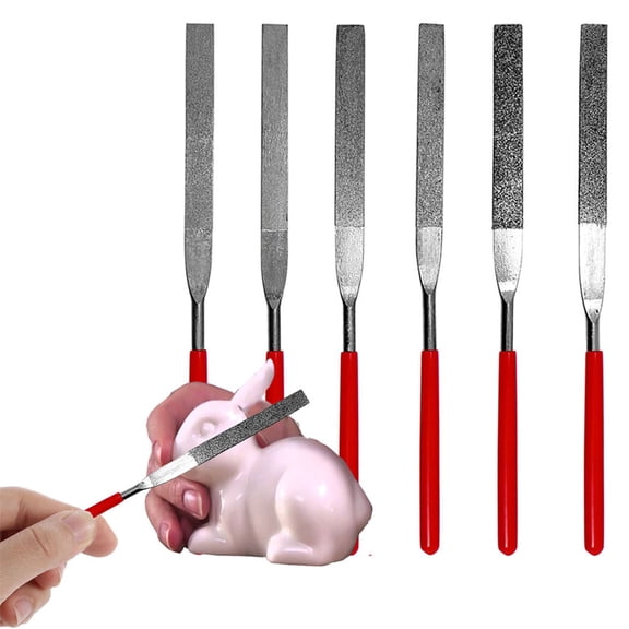 Waymil 7 Inch Diamond Coated Flat File Set Steel Files Assorted Grits 6pc