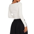 thumbnail image 3 of Wassery Women Spring Fall Casual T-shirt Long Sleeve Square Neck Lace Patchwork Tops Slim Fit T-Shirt for Teen Girls Streetwear, 3 of 5