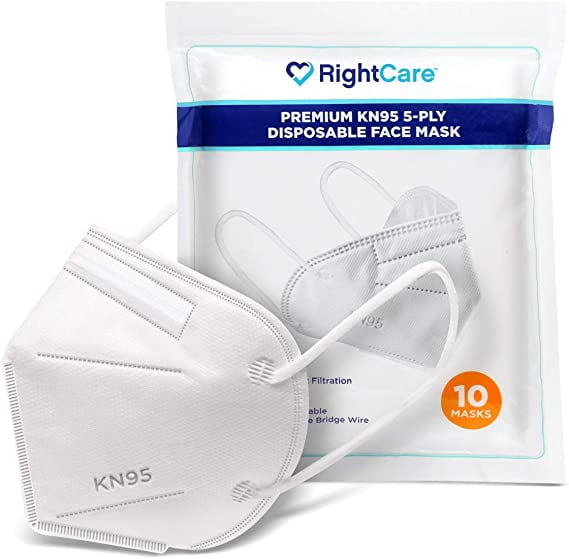 RightCare KN95 Protective Face Mask with Ear Loops and Shapeable Nose