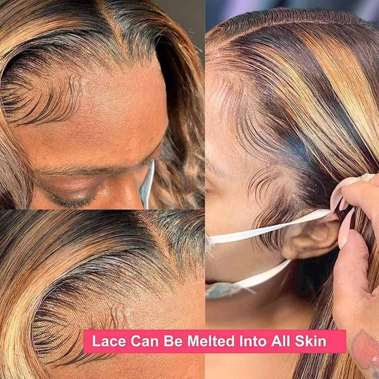 Highlight Lace Front Wig Human Hair Colored 13x4 HD Honey Blonde Lace Front Wig Human Hair Pre Plucked 180 Density Straight Ombre Lace Front Wigs Human Hair Wigs for Black Women 22inch 4 27