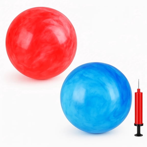 HZCrisp 9 Inch Marbleized Bouncy Balls with Pump, 2 Pack Red & Blue Inflatable Playground Balls for Kids, Therapy, Sensory, Yoga, Outdoor Play