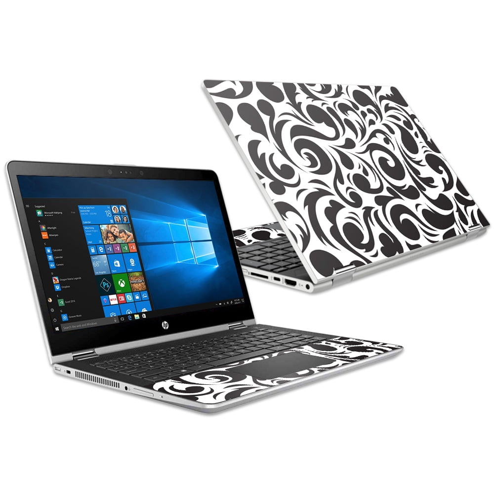 Skin For HP Pavilion x360 15.6" (2018) Swirly Black MightySkins