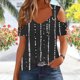 thumbnail image 2 of Pantalones Cortos para Mujeres Sexy No Posicionamiento Impreso Cuello en V Manga Corta Suelta Superior, Blusa Casual de Poliéster, Lavado a Mano Primavera Verano, 2 of 9