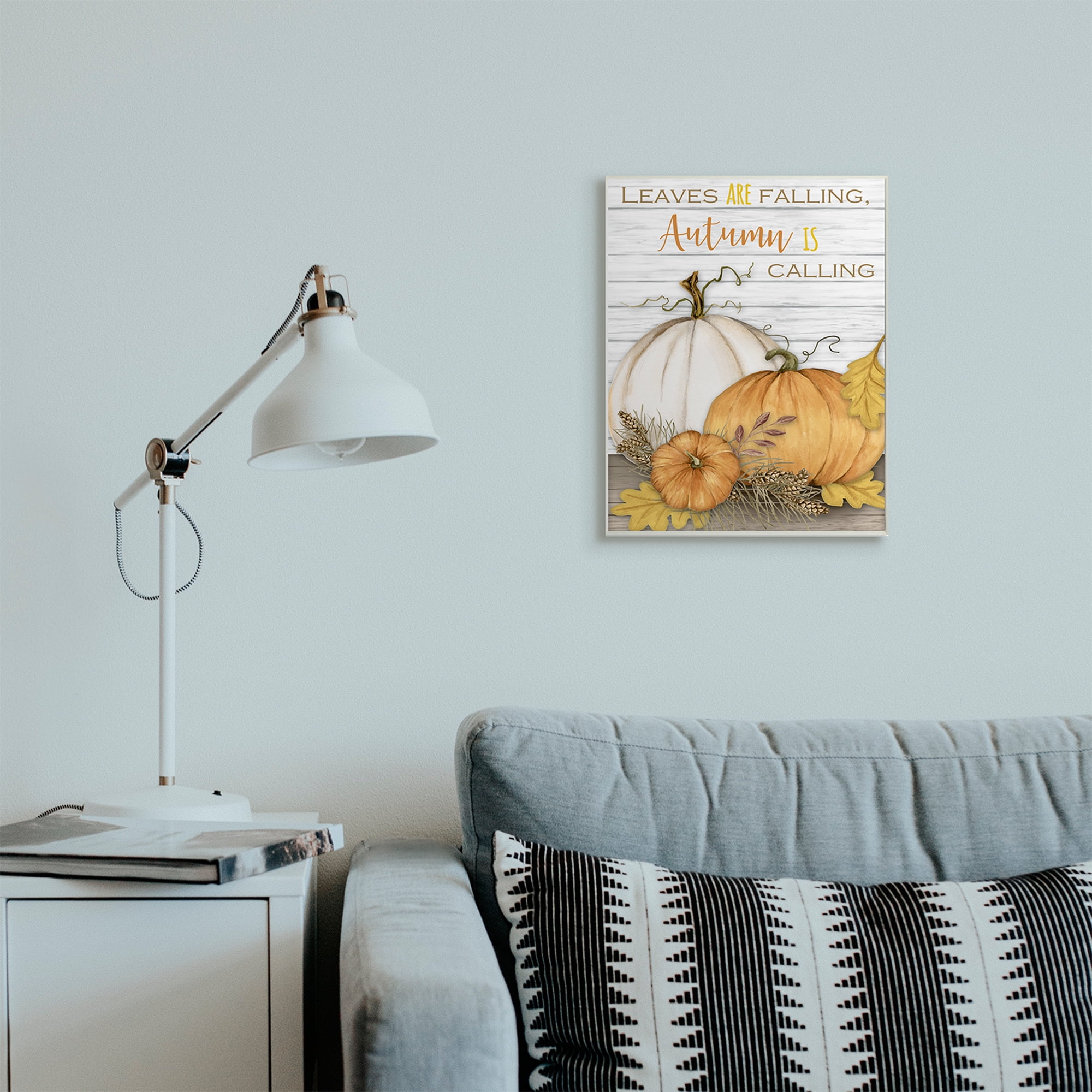 Stupell Industries Leaves Falling Autumn Calling Quote Farm Harvest Landscape Painting Wall Plaque Art Print Wall Art, 13 x 19