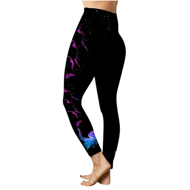 EQWLJWE Butterfly Print Workout Leggings for Women Tummy Control Slim  Graphic High Waisted Sport Training Yoga Pants Tights 