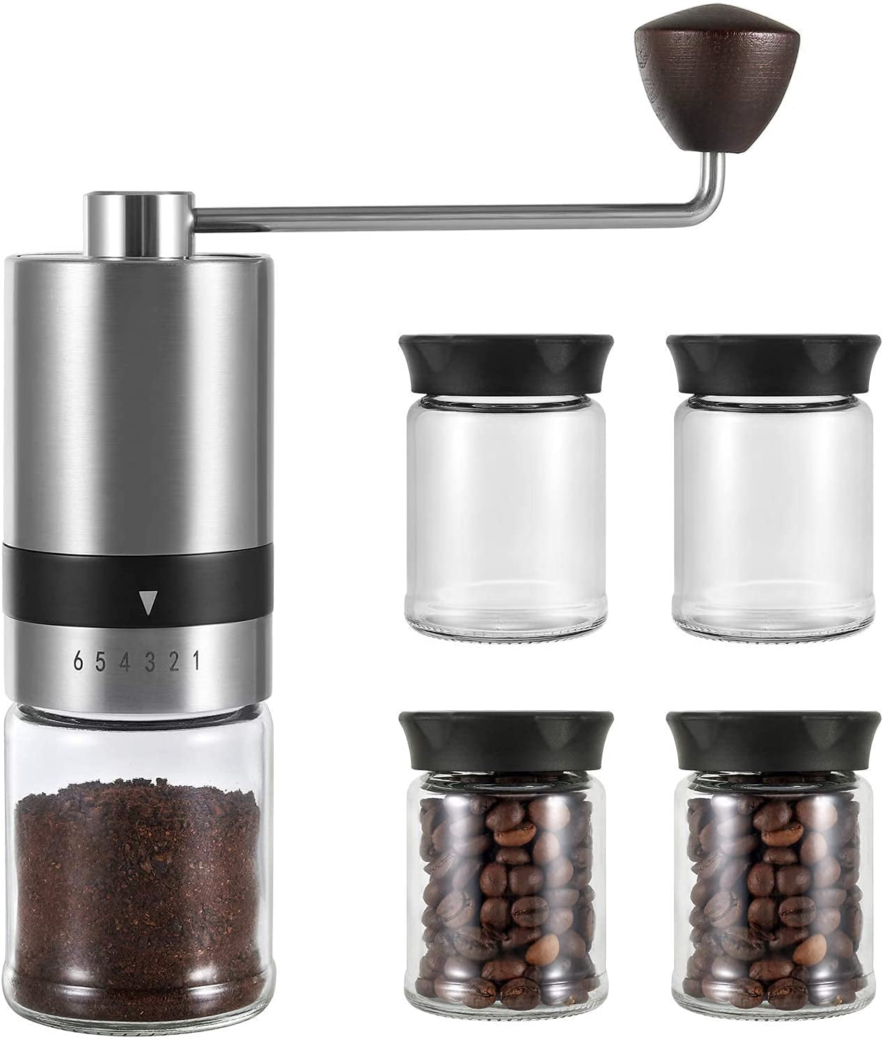 Manual Coffee Grinder with 4 Glass Jar 