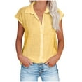 thumbnail image 2 of Exrradully Shirts For Women Summer Casual Cotton Linen Short Sleeve T Shirt Loose Fit Lapel Solid Color Tees Gift for Adults, 2 of 6