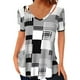 thumbnail image 2 of Gibobby Playera Corte clásico para MujerCamiseta manga corta con cuello en V y estampado a cuadros para mujer verano(Gris,CH), 2 of 5