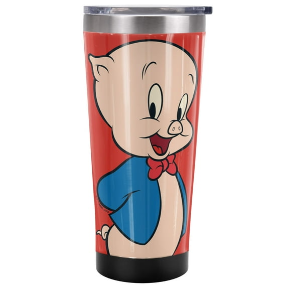 Looney Tunes Official Porky Pig 20 oz Travel Tumbler, Stainless Steel, Vacuum Insulated with Leak Resistant Slide-Lock Lid