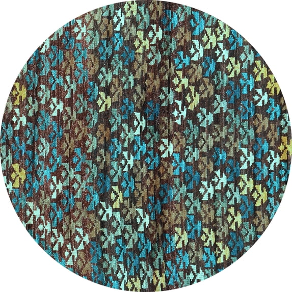 Ahgly Company Indoor Round Abstract Light Blue Contemporary Area Rugs, 8' Round