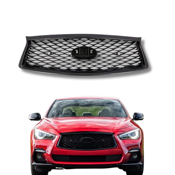 ONEPI Gloss Black Front Grill Compatible with INFINITI Q50 Sport 2018 2019 2020 2021 2022 Models, No Emblem