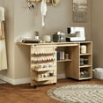 thumbnail image 2 of HOMCOM Folding Sewing Table with Rattan Door, Rolling Craft Table, Natural, 2 of 10
