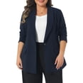 thumbnail image 2 of DARING DIVA Women's Plus Lapel Button Work Blazer 1X Dark Blue, 2 of 6