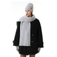 thumbnail image 2 of Three Piece Warm Cold Weather Set for Women Striped Solid Cable Knit Beanie Long Scarf Gloves Gray Free Size, 2 of 3