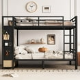 thumbnail image 2 of Full over Full size Bunk Bed Frame with Drawers and Storage Shelves, Metal Bunk Bed wirh Safety Guard Rails and Ladder for Bedroom, Apartment, Dorm, Space-Saving, Mattress Not Included, Black, 2 of 9