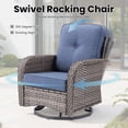thumbnail image 3 of ODELIO 9-Piece Wicker Patio Furniture Set with Propane Fire Pit Table, Grey PE Rattan Outdoor Conversation Set with Swivel Rocking Chairs & Solar Coffee Table, Denim Blue Cushions, 3 of 10