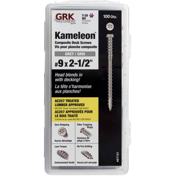 100 Pack #9 x 2-1/2" Climatek Star Drive Kameleon Grey Composite Deck Screws