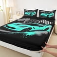 thumbnail image 4 of Castle Fairy Retro Race Car Full Size Sheets 4-Piece for Teens, Checkered Flag Print Bed Sheets for Bedroom, Teal Black, 4 of 6