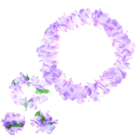 Minkissy 1Set Purple Hawaiian Floral Garland Handmade Hula Dance Necklace Bracelets
