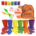 thumbnail image 1 of Skoolzy 60 ositos contadores de arcoíris, paquete de 5, ositos de peluche con 6 vasos clasificadores de colores, juegos de matemáticas, juguete de dados, pinzas Montessori y 2 bolsas de almacenamiento, 1 of 5