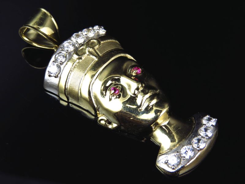 Mens XL 10K Yellow Gold Red Lab Diamond 