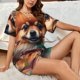 thumbnail image 4 of Fotbe Colorful Leaf Chihuahua Conjunto de Pijama Estampado para Mujer, 2 Piezas, Ropa de Dormir con Camiseta de Manga Corta y Shorts Suaves-Small, 4 of 6