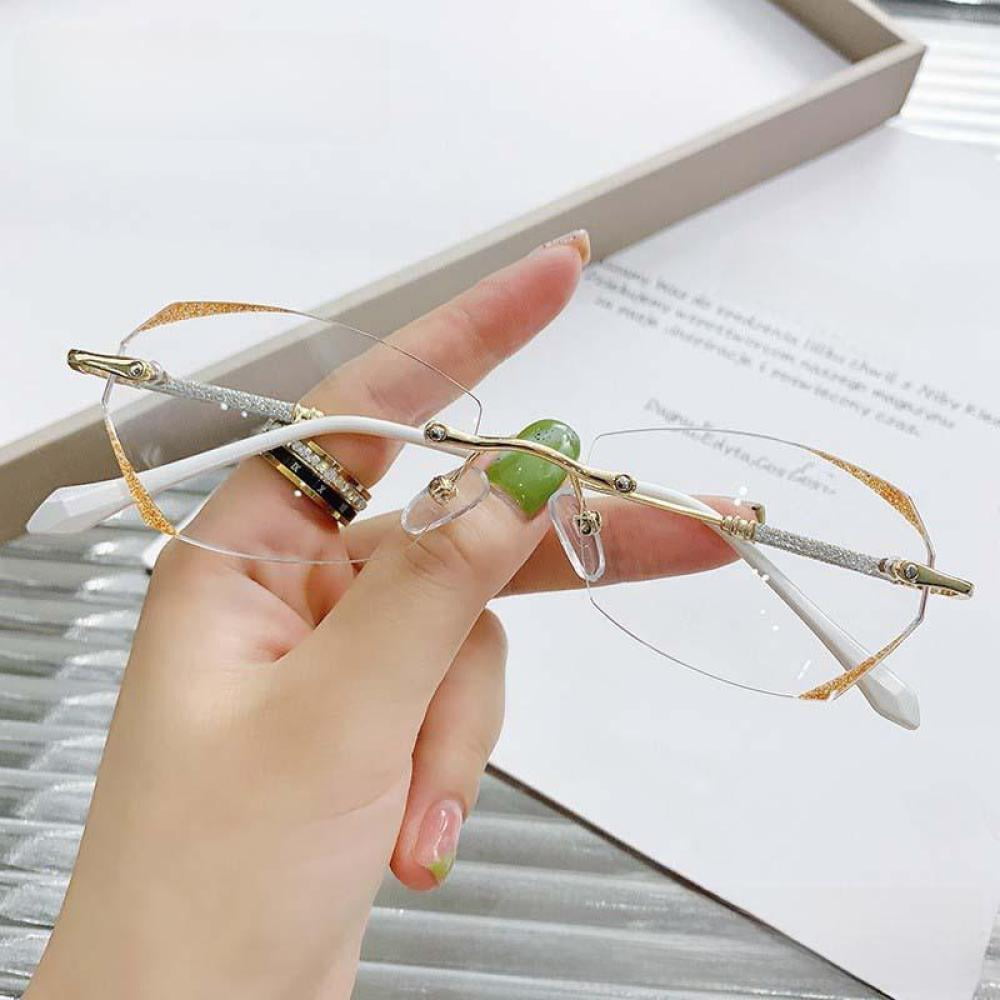 3 Pairs of Womens Fashion Blue Light Blocking Rimless Reading Glasses 4.0, Metal Gold Readers +4.00